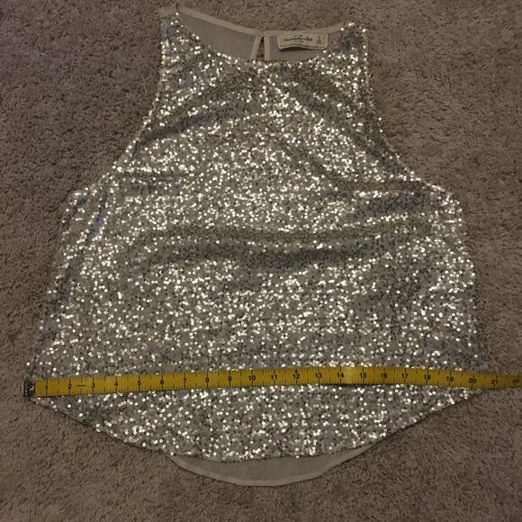 Abercrombie & Fitch Cream and Gold Sequin Sheer Glamorous Tank Top - Picture 14 of 16